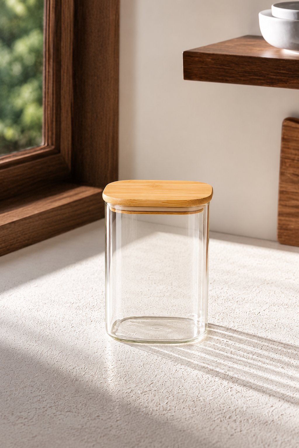 1100 Ml Bambu Kapaklı Cam Kavanoz