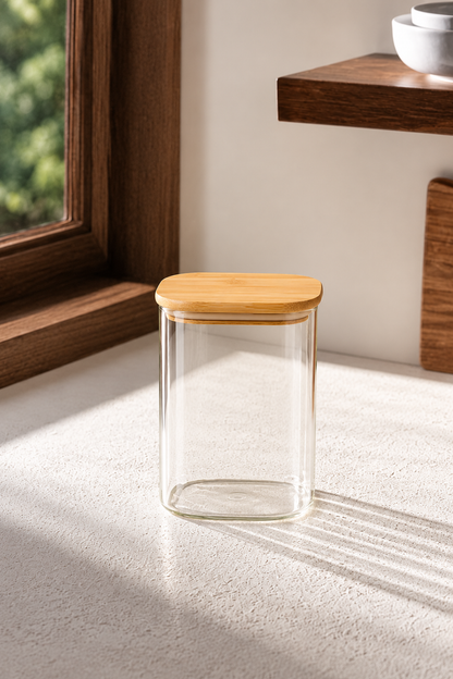 1100 Ml Bambu Kapaklı Cam Kavanoz