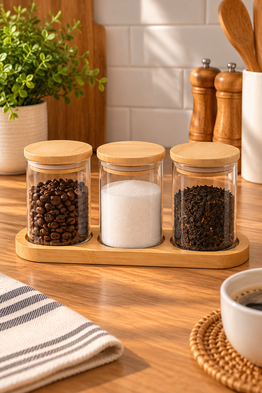 Bambu St.Yuvarlak 3'lü Cam Baharatlık KOD:TUTKU-3384
