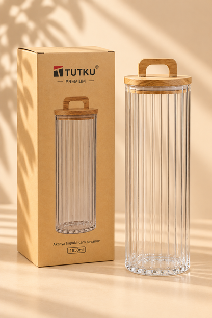Akasya Kapak Cam Kavanoz Çizgili 10X25 cm*RZ-1041*12*TUTKU-3972