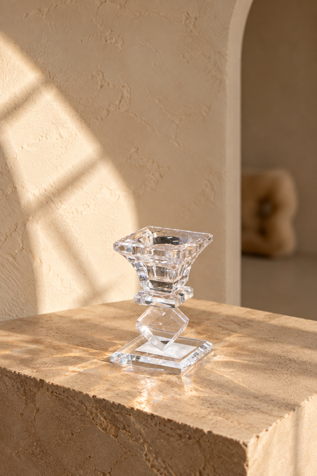 Geometrik Tasarımlı Kristal Mumluk - 9 cm *45987* TUTKU-4018