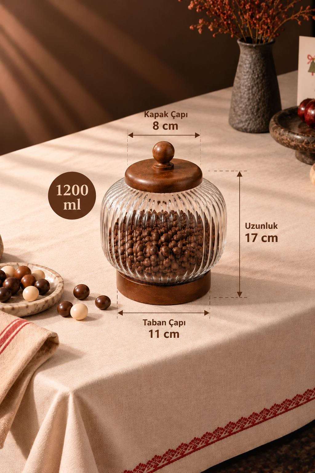 Akasya Kapak+Alt Cam Kavanoz 1200 ml - 17 cm *RZ-1036*12* TUTKU-3967