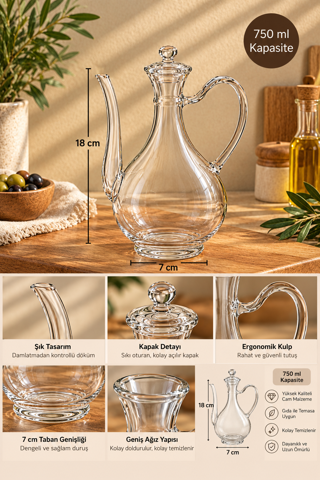 Cam Yağlık İbrik 750 ml - 18 cm *RZ-1012*24* TUTKU-3957
