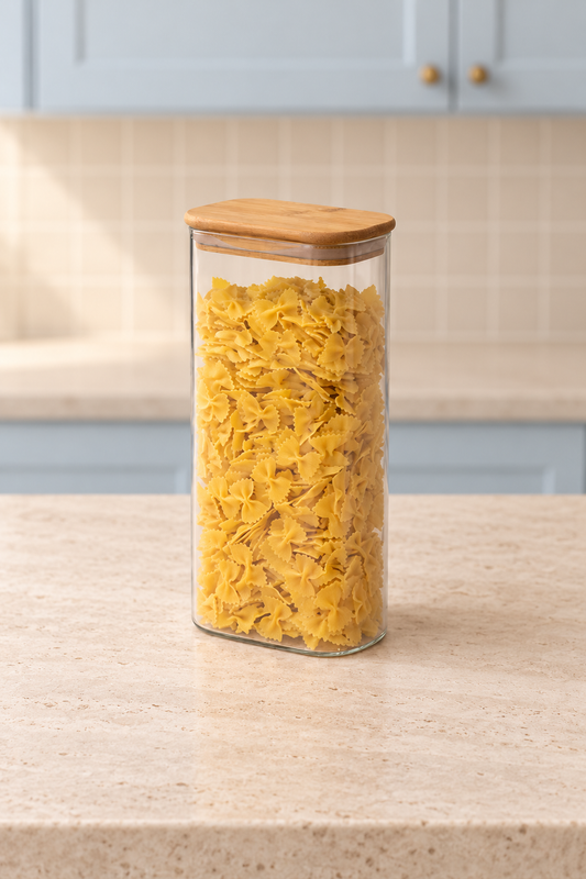 1500 Ml Bambu Kapaklı Cam Kavanoz - (12x8x22 Cm)