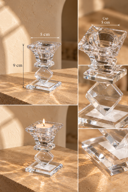 Geometrik Tasarımlı Kristal Mumluk - 9 cm *45987* TUTKU-4018