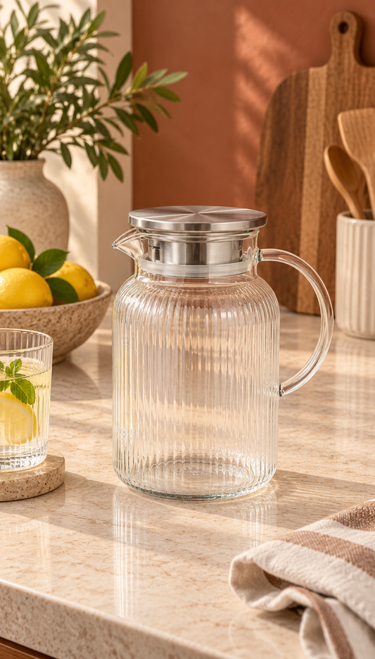 1 Litre Borosilikat Rölyefli Cam Sürahi KOD: TUTKU-704