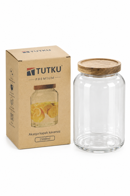 Akasya Kapaklı Cam Kavanoz 1500 ml - 19 cm *RZ-1043*24* TUTKU-3964