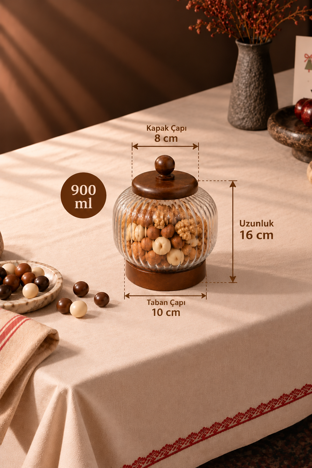 Akasya Kapak+Alt Cam Kavanoz 900 ml - 16 cm *RZ-1037*12* TUTKU-3968