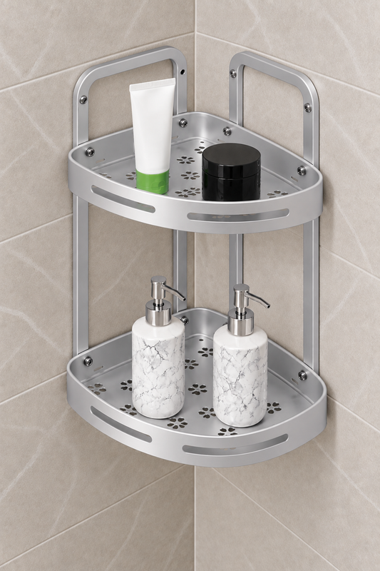 Alüminyum Banyo Rafı 2 katlı Köşe KOD: TUTKU-3570