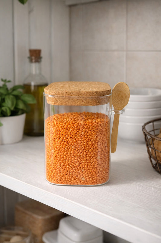600 ML Mantar Kapaklı Kaşıklı Cam Kavanoz 16 Cm KOD:TUTKU-2860