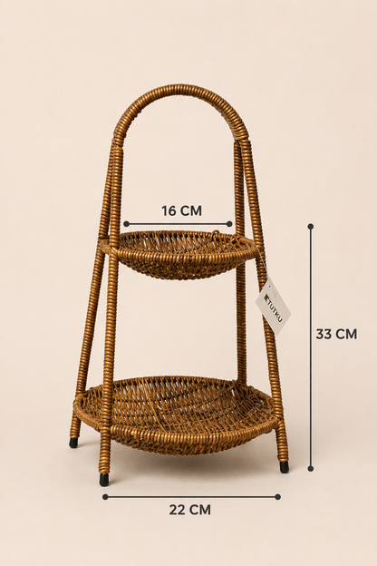 Çift Kat Dekoratif Yuvarlak Hasır Sepet KOD: TUTKU-2469