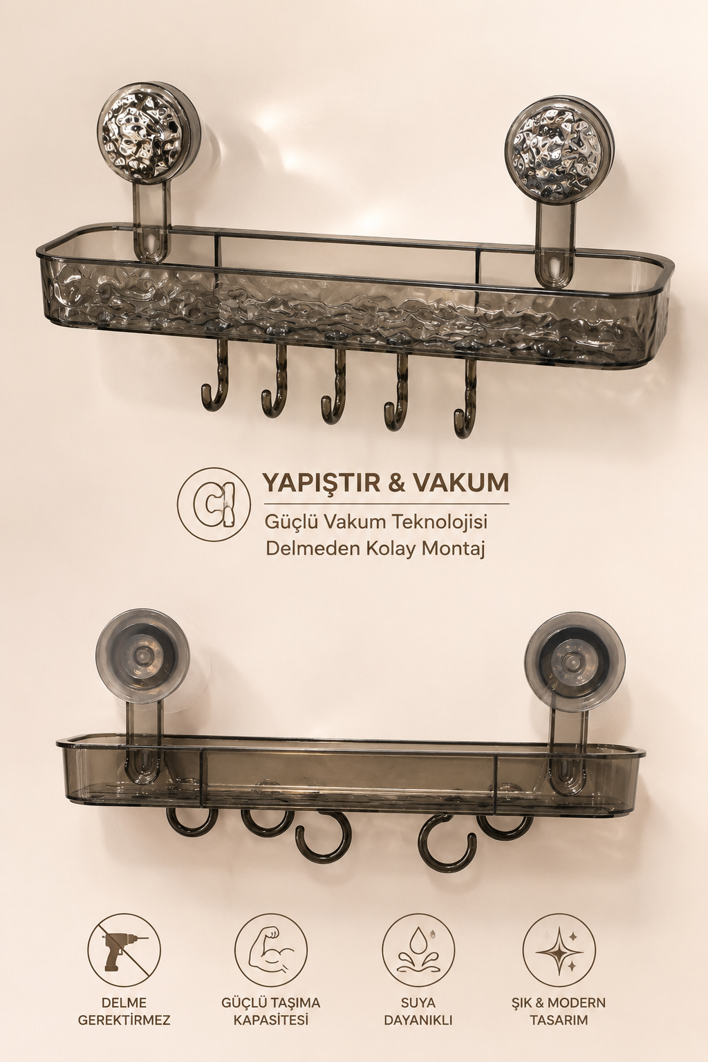 Yapışkanlı Tekli Banyo Rafı - 3. görsel