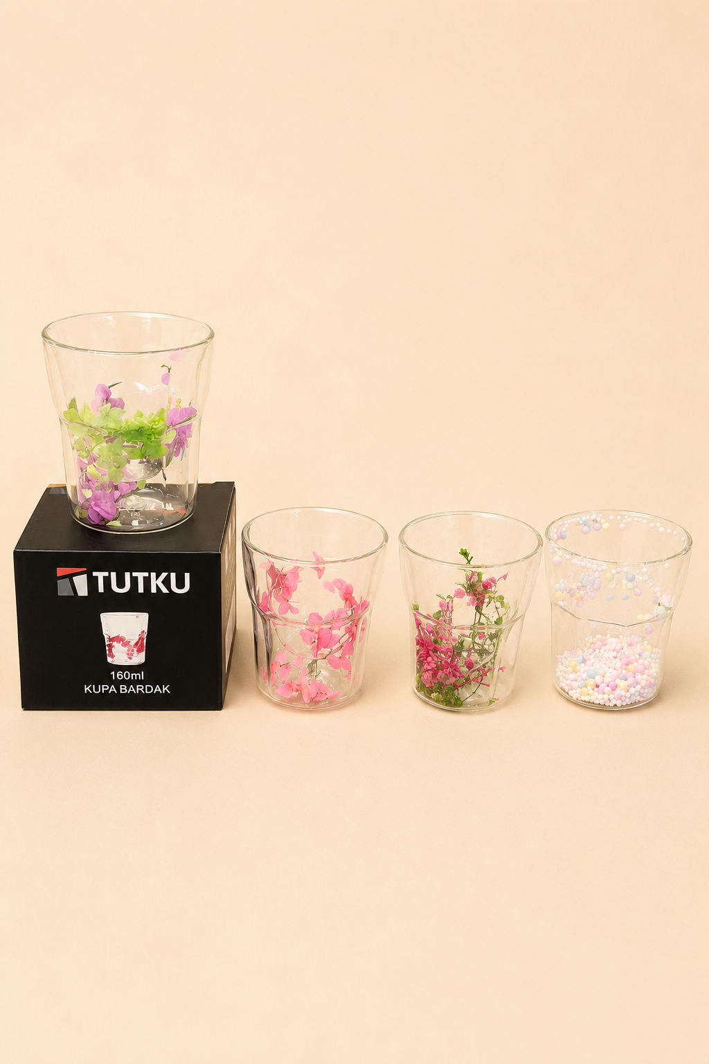 Çift Cidarlı Çiçekli Su Bardağı KOD: TUTKU-3182
