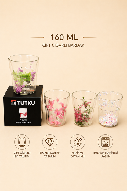 Çift Cidarlı Çiçekli Su Bardağı KOD: TUTKU-3182