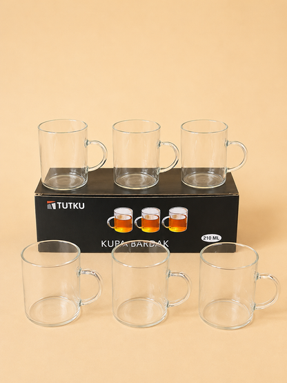 210 Ml Kulplu 6'lı Termisil Cam Bardak KOD: TUTKU-3177