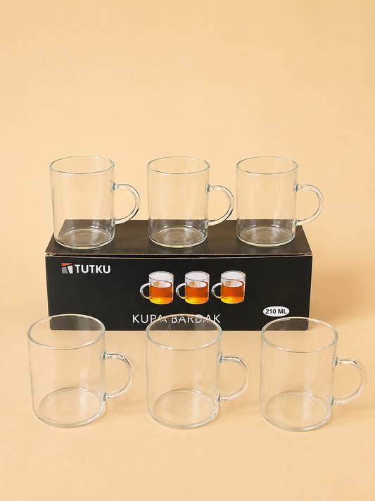 210 Ml Kulplu 6'lı Termisil Cam Bardak KOD: TUTKU-3177