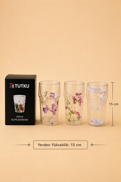 Çift Cidarlı Çiçekli Su Bardağı KOD: TUTKU-3181