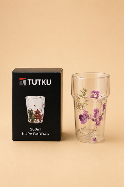 Çift Cidarlı Çiçekli Su Bardağı KOD: TUTKU-3181
