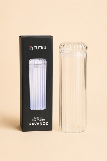 1250 Ml Borosilikat Cam Rölyefli Kavanoz KOD: TUTKU-3194