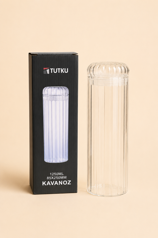 1250 Ml Borosilikat Cam Rölyefli Kavanoz KOD: TUTKU-3194