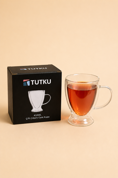 410 Ml Çift Cidarlı Cam Kupa KOD: TUTKU-1450