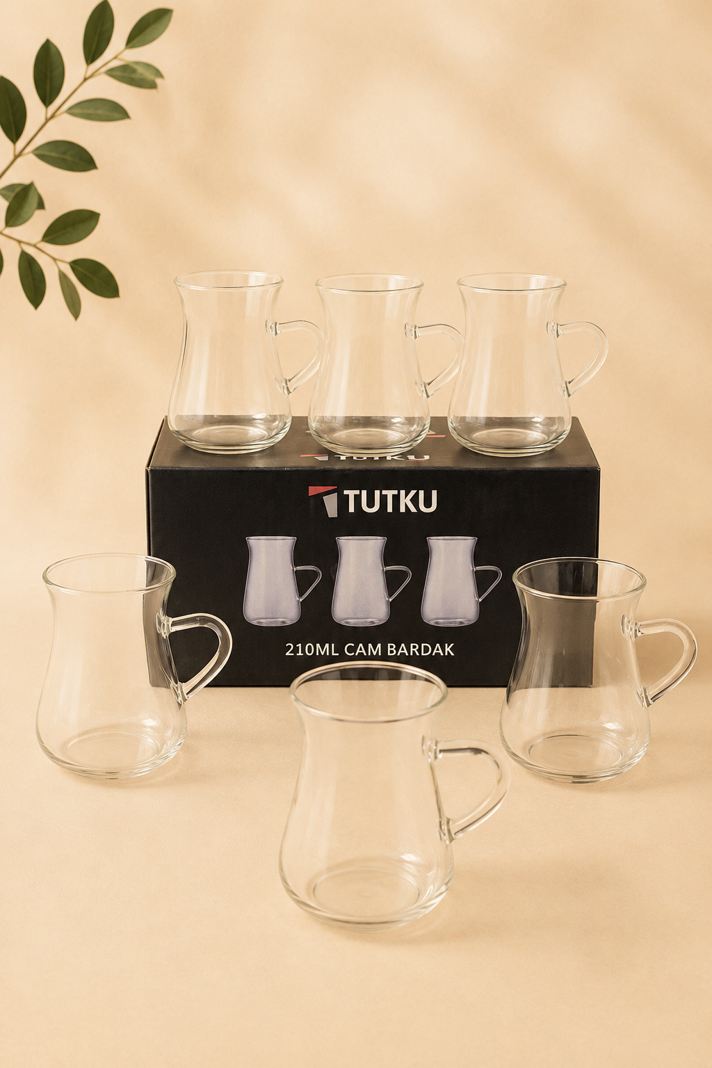 6'lı Kulplu Cam Çay Bardağı 210 Ml KOD: TUTKU-2449