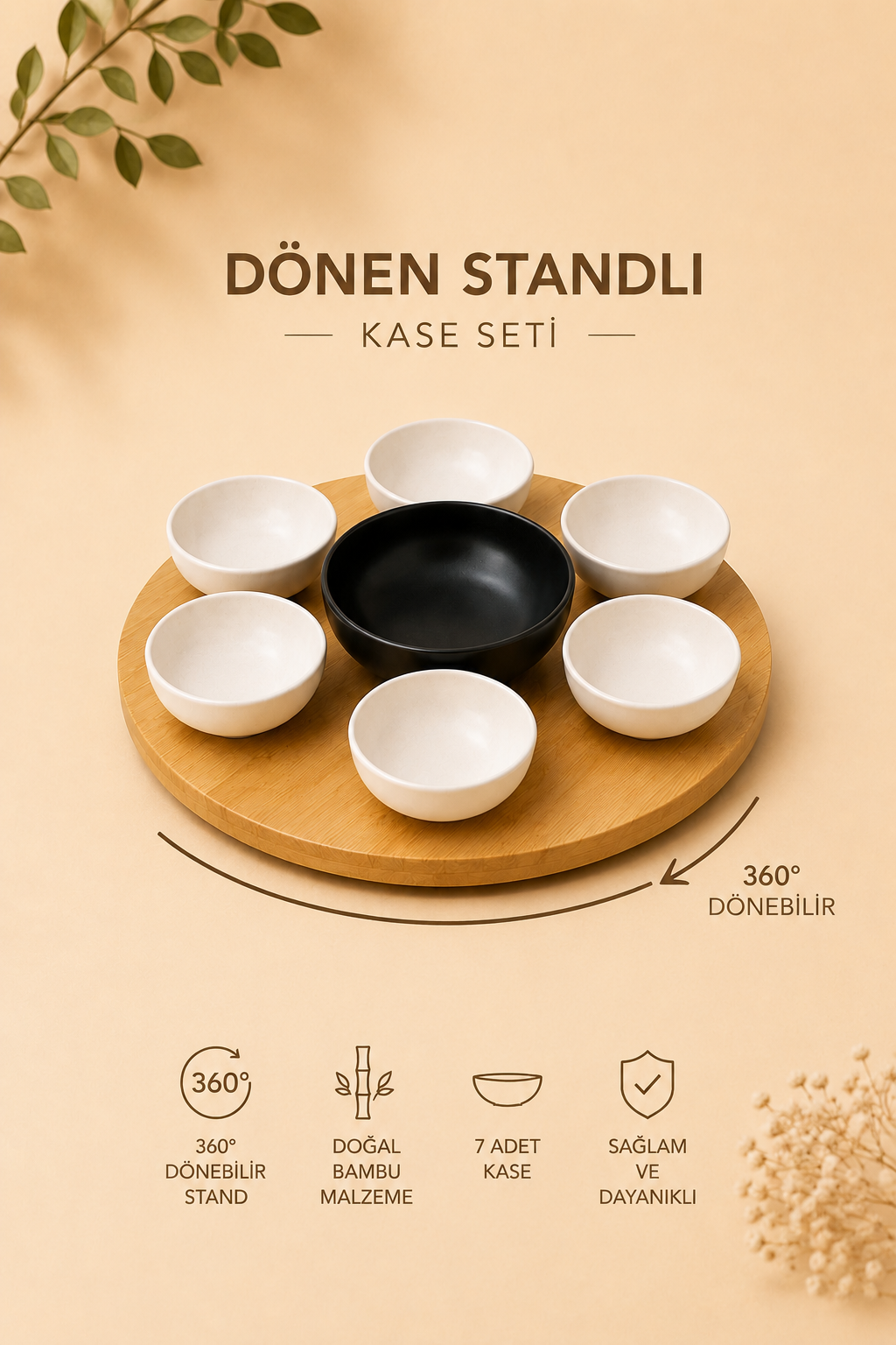 Bambu Dönen Standlı 7'li Sosluk Seti KOD: TUTKU-1408