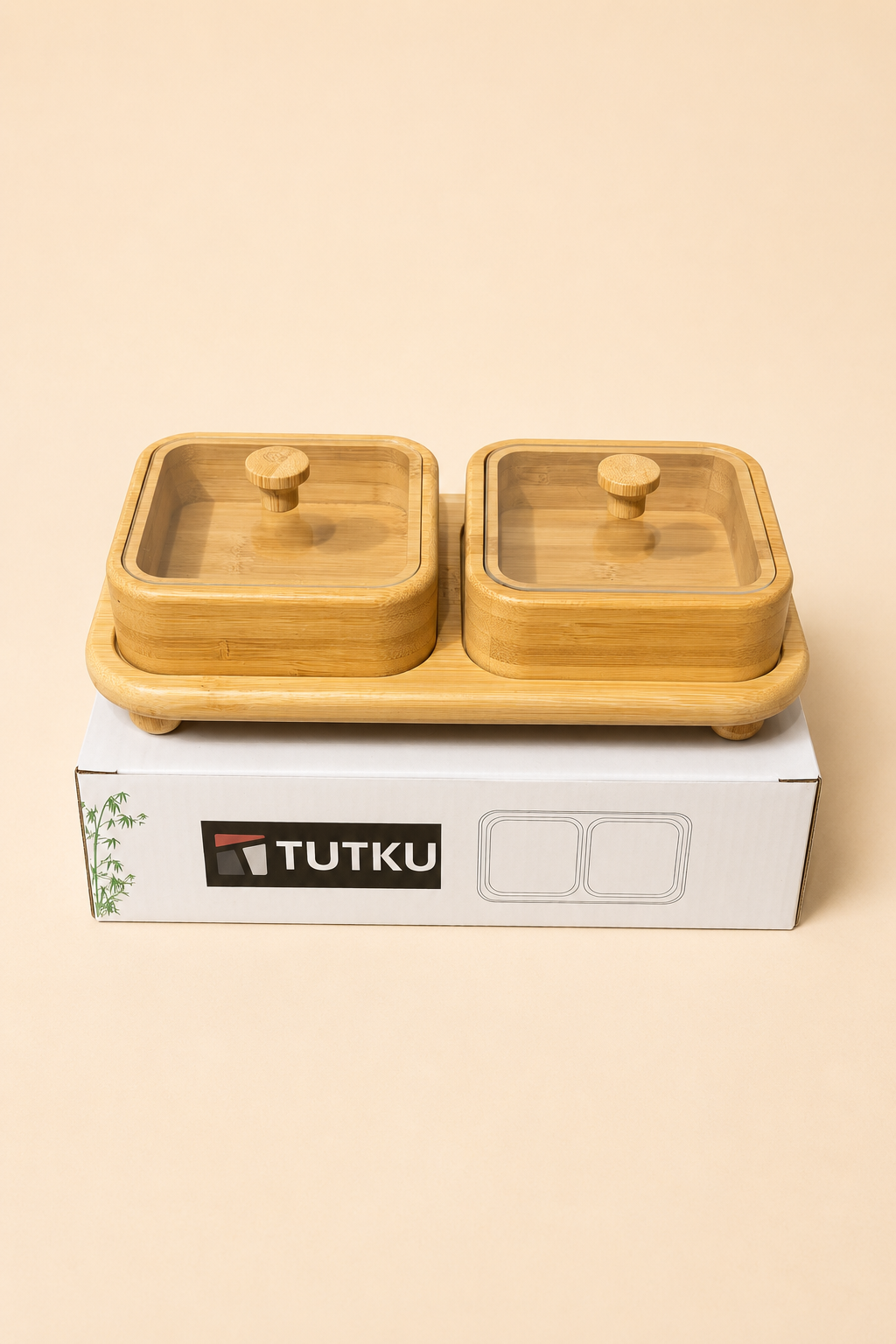 Bambu Tepsili Kare 2'li Çerezlik KOD: TUTKU-3146