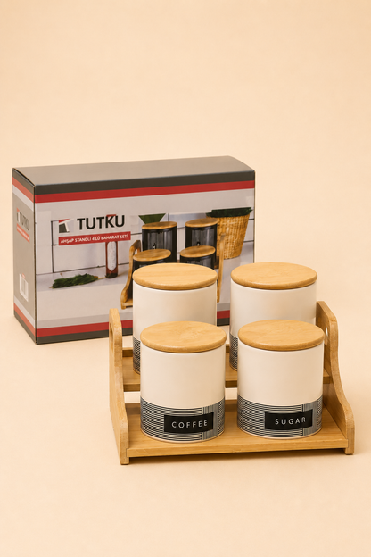 Bambu Standlı 4'lü Büyük Baharat Seti KOD: TUTKU-1405