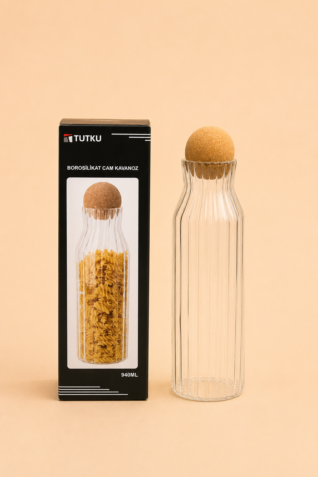 Top Kapaklı Cam Kavanoz Rölyefli 940 Ml KOD: TUTKU-2128