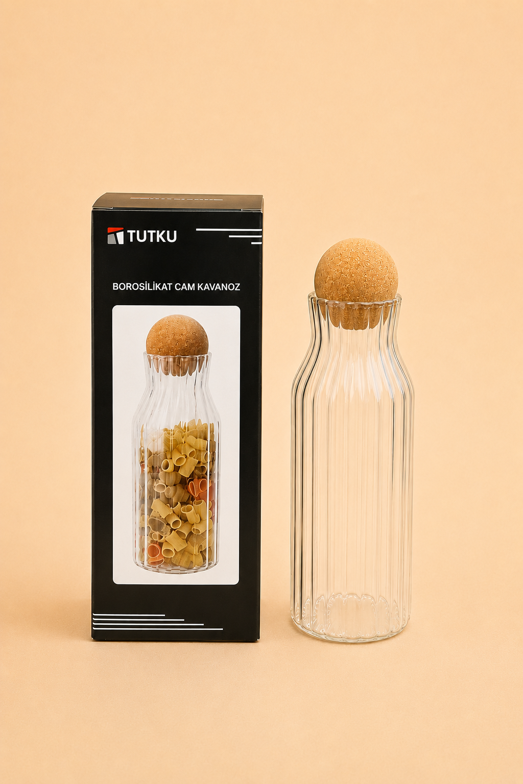 Top Kapaklı Cam Kavanoz Rölyefli 720 Ml KOD: TUTKU-2127