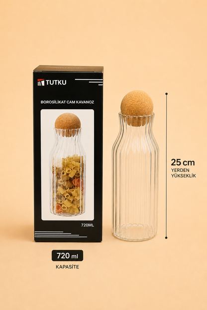 Top Kapaklı Cam Kavanoz Rölyefli 720 Ml KOD: TUTKU-2127