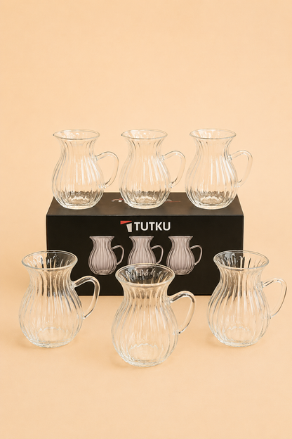 6'lı Kulplu Cam Çay Bardak 180 Ml KOD: TUTKU-2453
