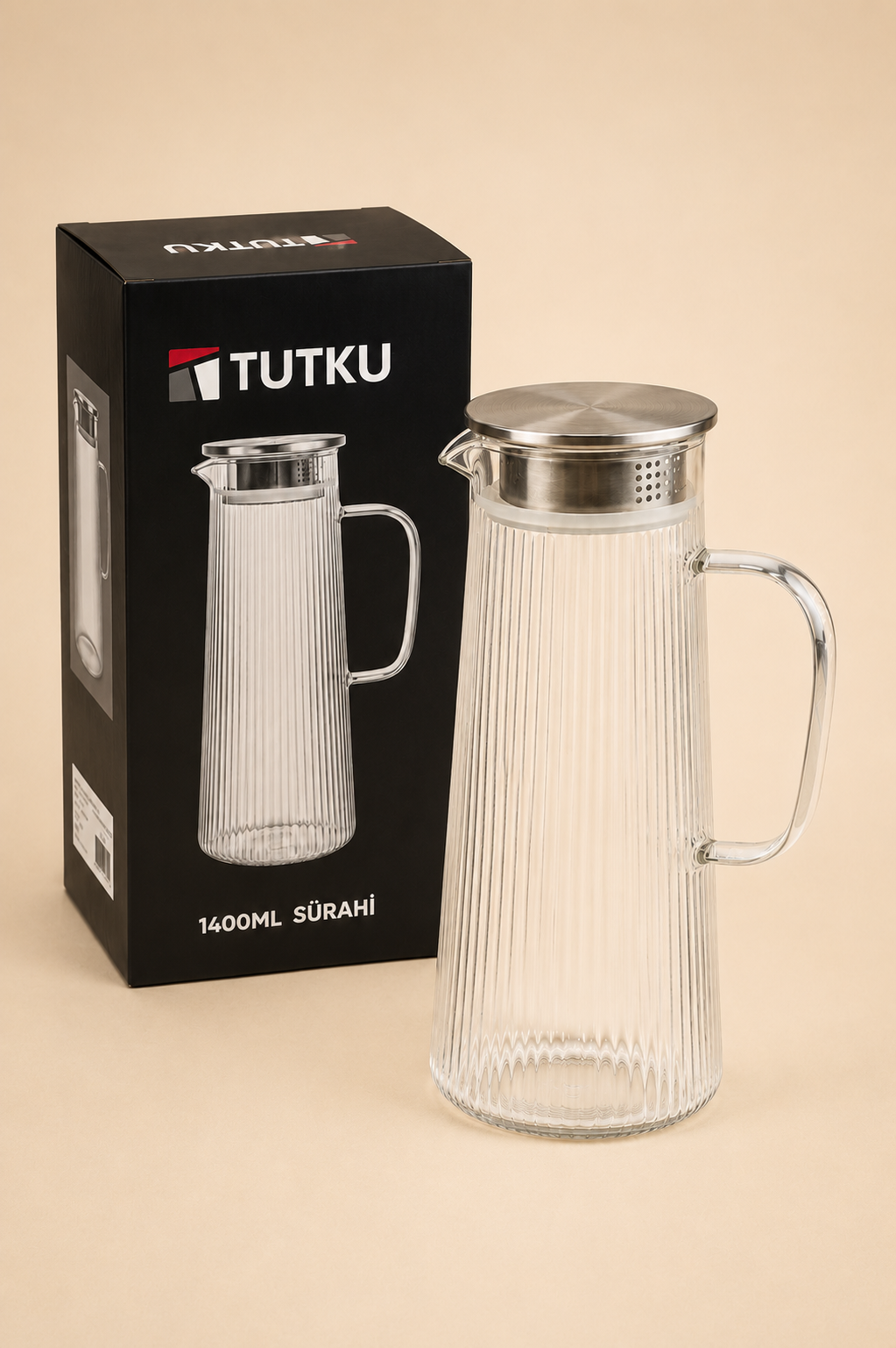 1,4 Litre Metal Kapaklı Cam Sürahi KOD: TUTKU-2881