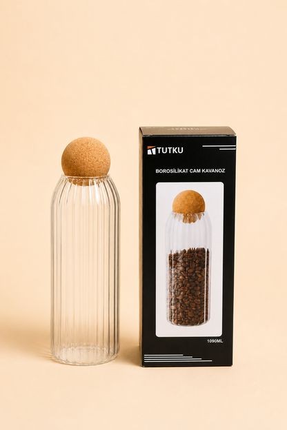 Top Kapaklı Cam Kavanoz Rölyefli 1090 Ml KOD: TUTKU-2120