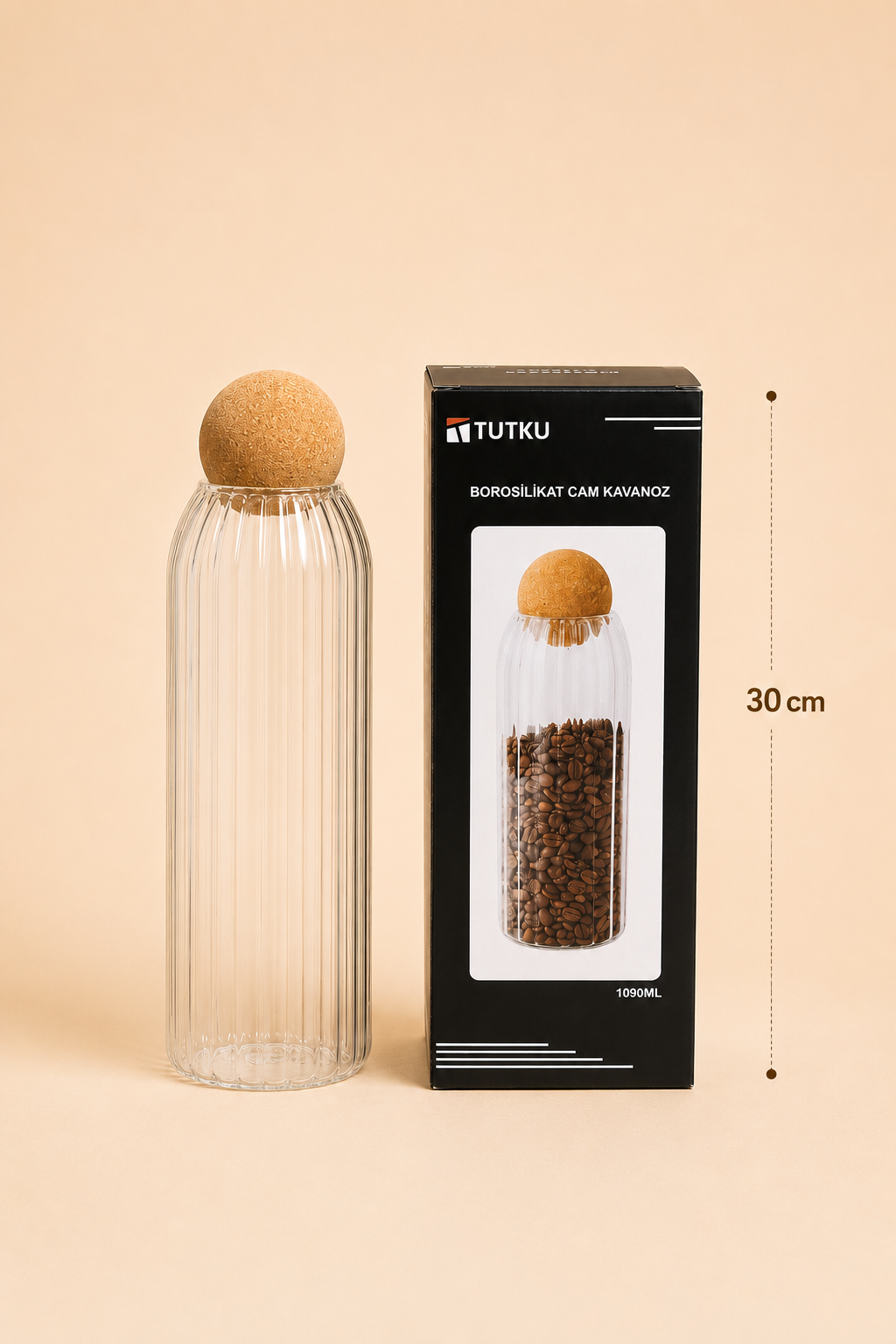 Top Kapaklı Cam Kavanoz Rölyefli 1090 Ml KOD: TUTKU-2120