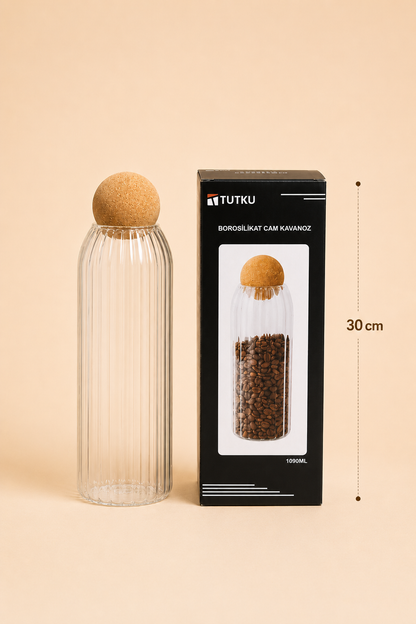 Top Kapaklı Cam Kavanoz Rölyefli 1090 Ml KOD: TUTKU-2120