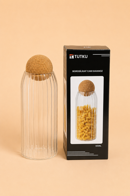 Top Kapaklı Cam Kavanoz Rölyefli 840 Ml KOD: TUTKU-2119