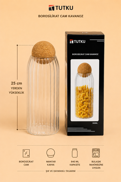 Top Kapaklı Cam Kavanoz Rölyefli 840 Ml KOD: TUTKU-2119