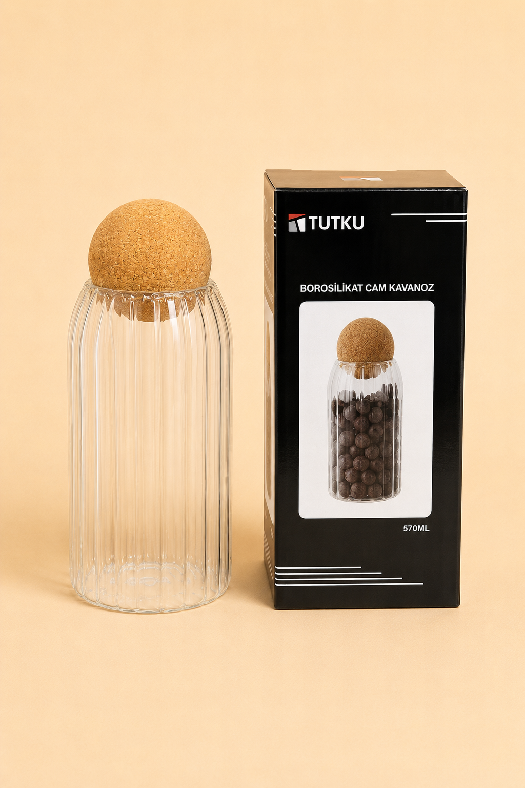 Top Kapaklı Cam Kavanoz Rölyefli 570 Ml KOD: TUTKU-2118