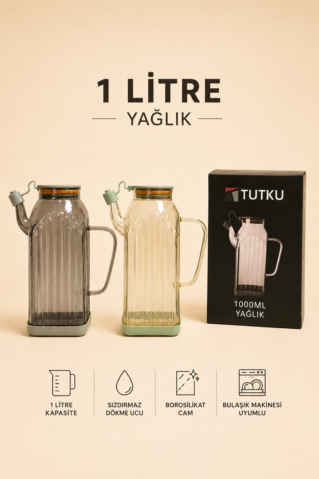 Plastik Kapak Cam Yağlık 1000 ML KOD: TUTKU-2337