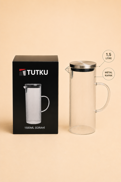 Metal Kapak Cam Sürahi 1,5 Litre KOD: TUTKU-1993