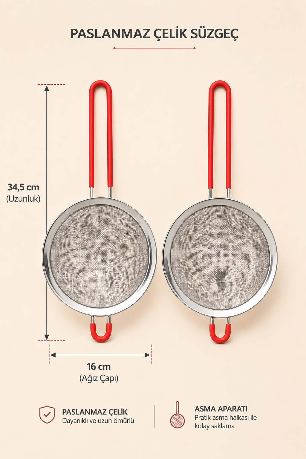 Saplı Çelik Yağ Süzgeci 16 Cm KOD: TUTKU-3301