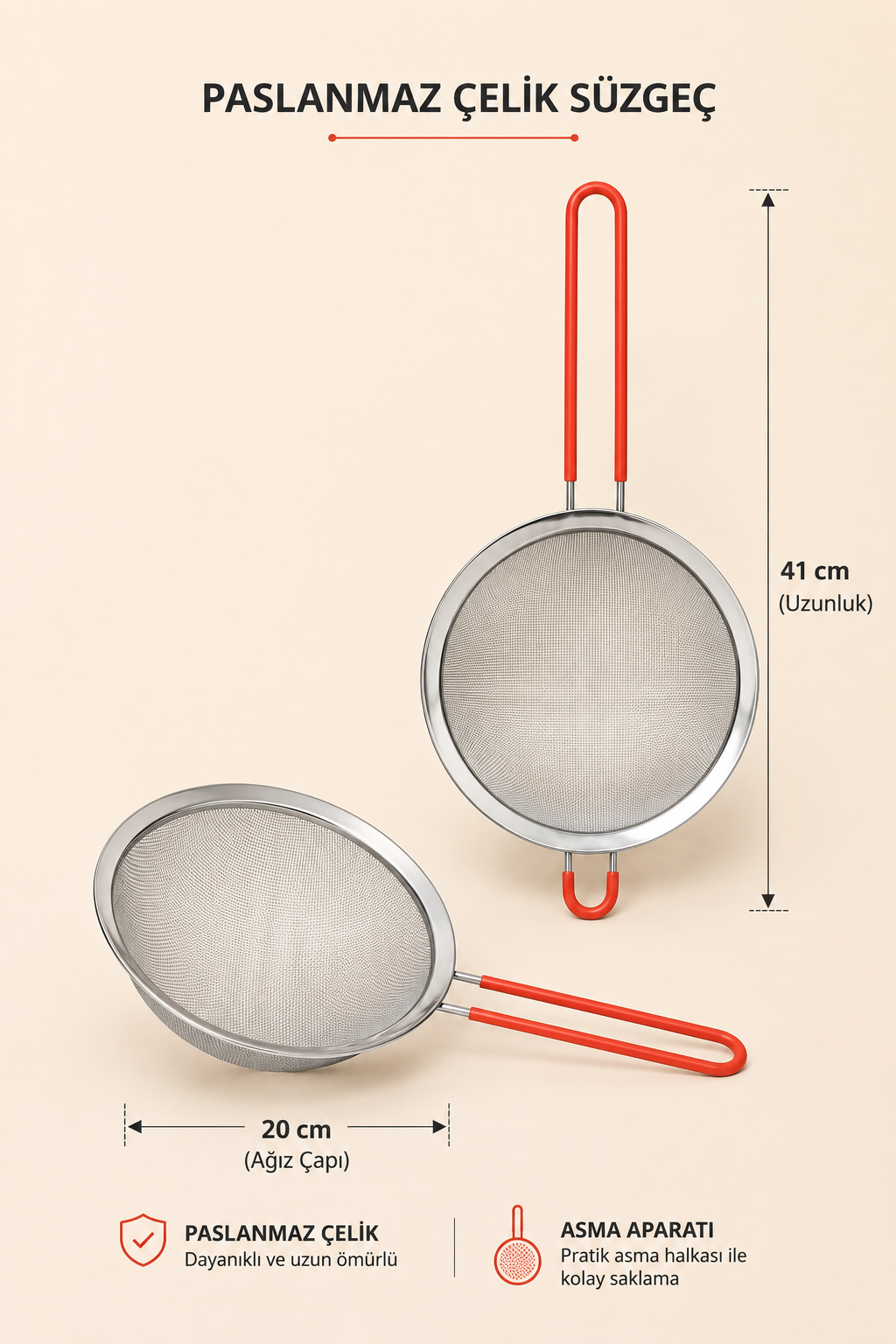 Saplı Çelik Yağ Süzgeci 20 Cm KOD: TUTKU-3302