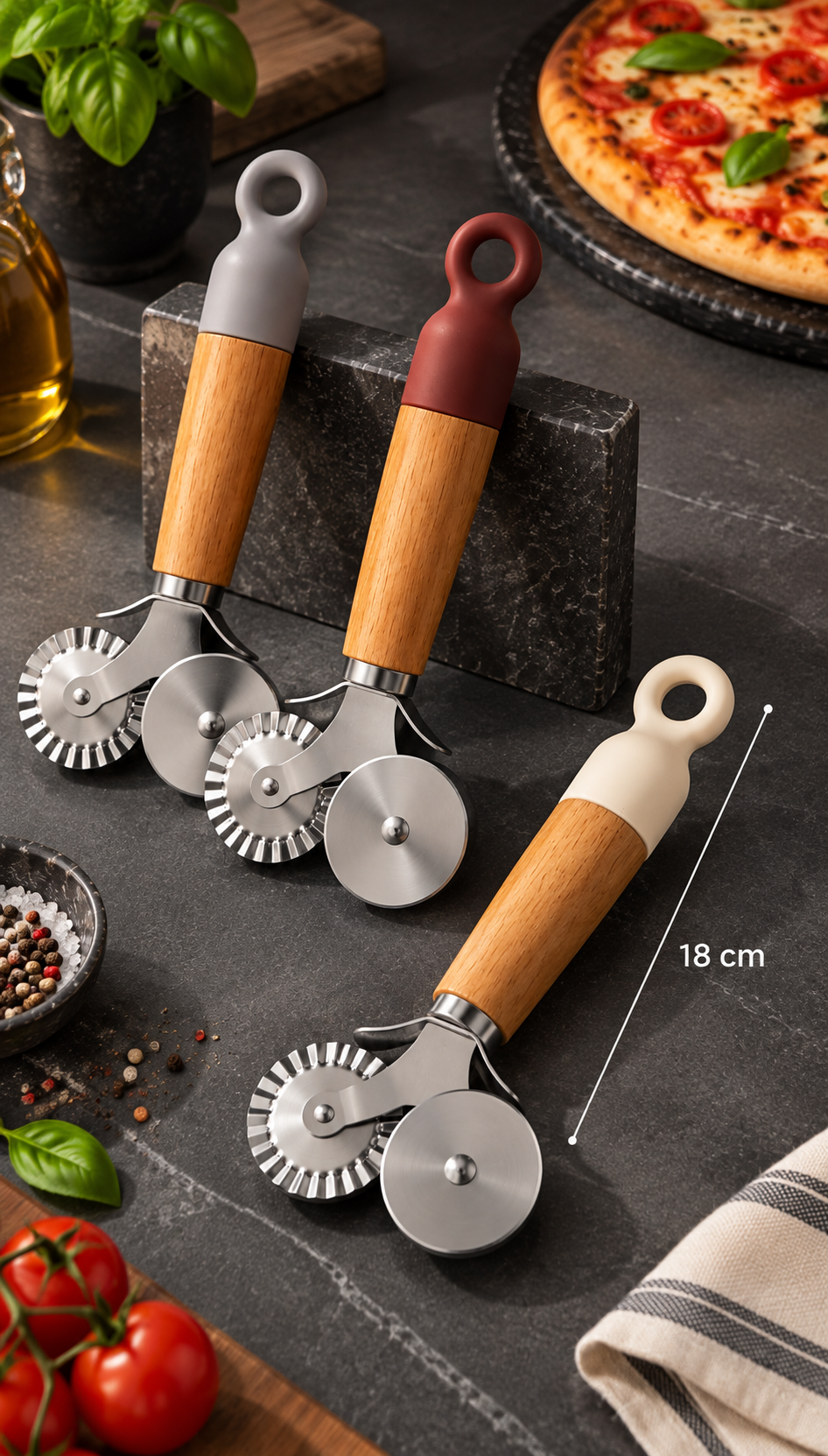 18 Cm Ahşap Saplı 2 Başlıklı Pizza Bıçağı - 2. görsel