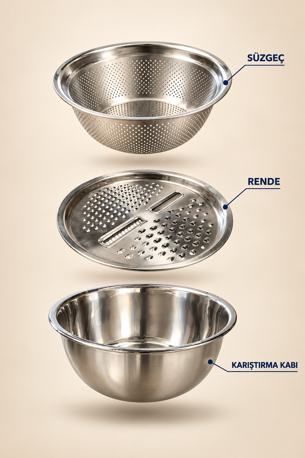 3 Parça Hazneli Çelik Rende 26 Cm - 2. görsel
