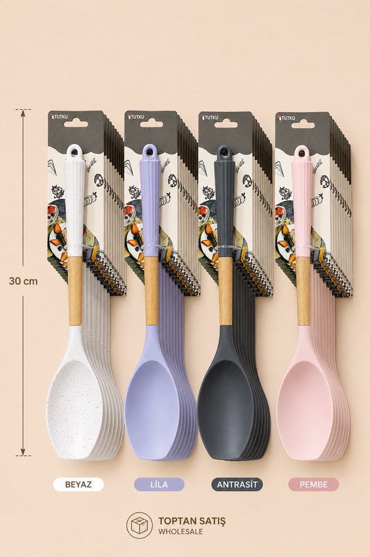30 Cm Ahşap Saplı Silikon Kaşık KOD: 0323