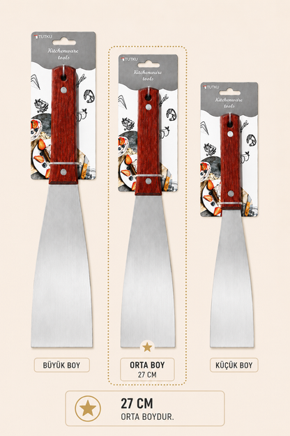 27 Cm Ahşap Saplı Metal Spatula & Kazıyıcı Orta Boy KOD: TUTKU-2570