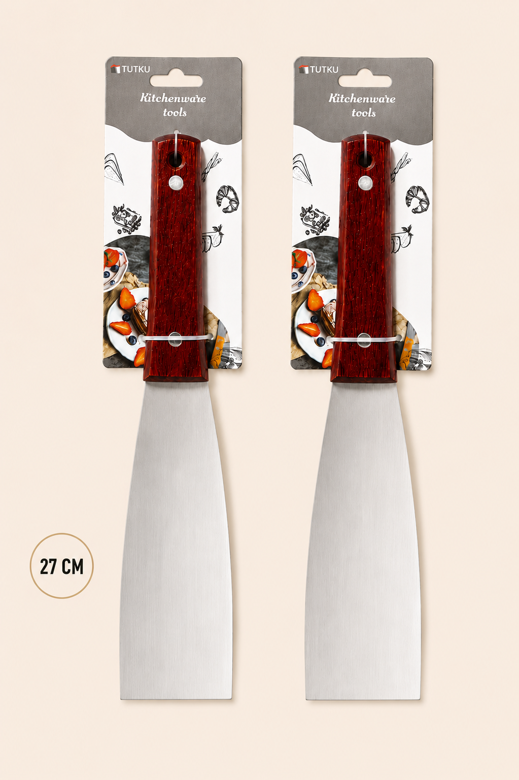 27 Cm Ahşap Saplı Metal Spatula & Kazıyıcı Orta Boy KOD: TUTKU-2570