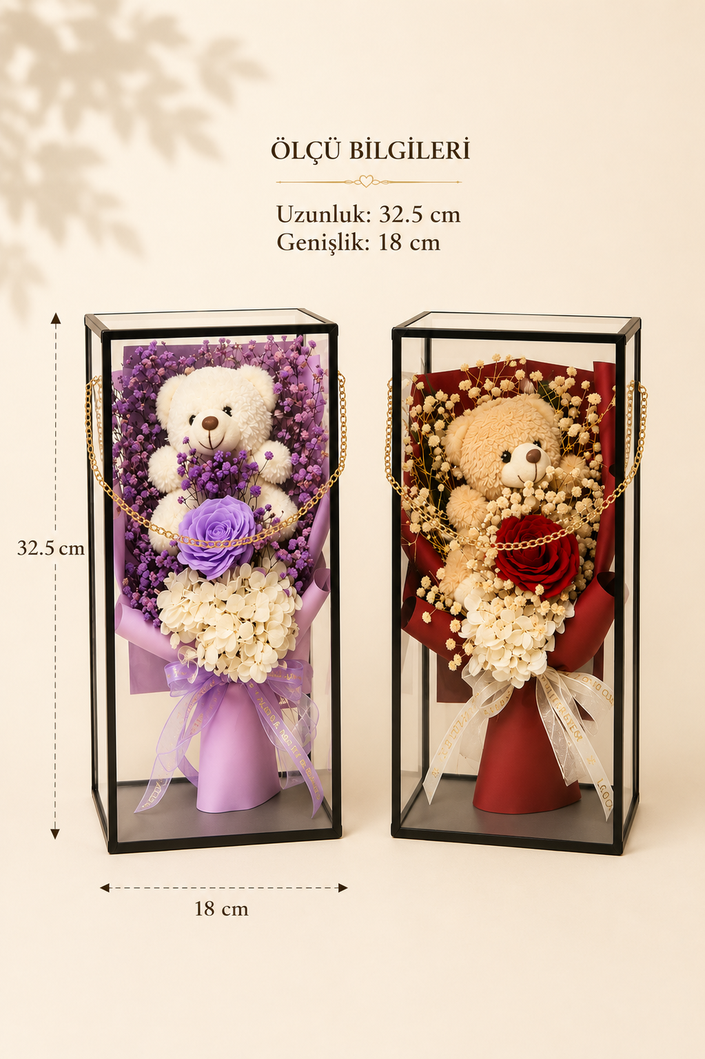 Ofset Kutuda Ayıcıklı Buket Çiçek KOD: TUTKU-3370
